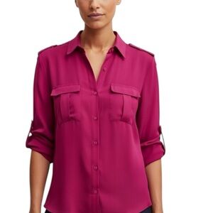 Banana Republic Factory Magenta Button-Down Utility Shirt